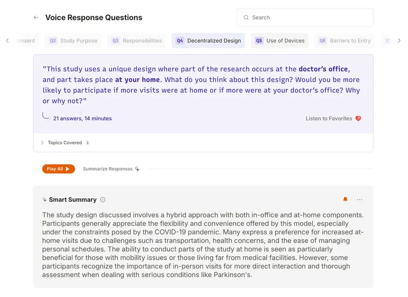 Question navigation interface in VRS