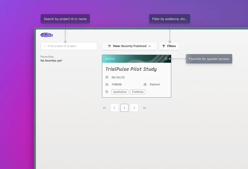 Projects dashboard showing project list