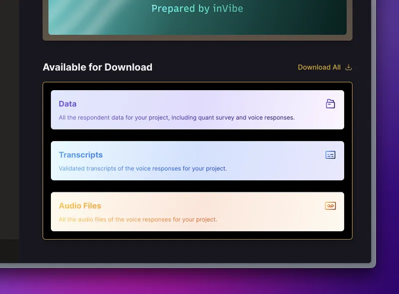 Project downloads dashboard showing available resources