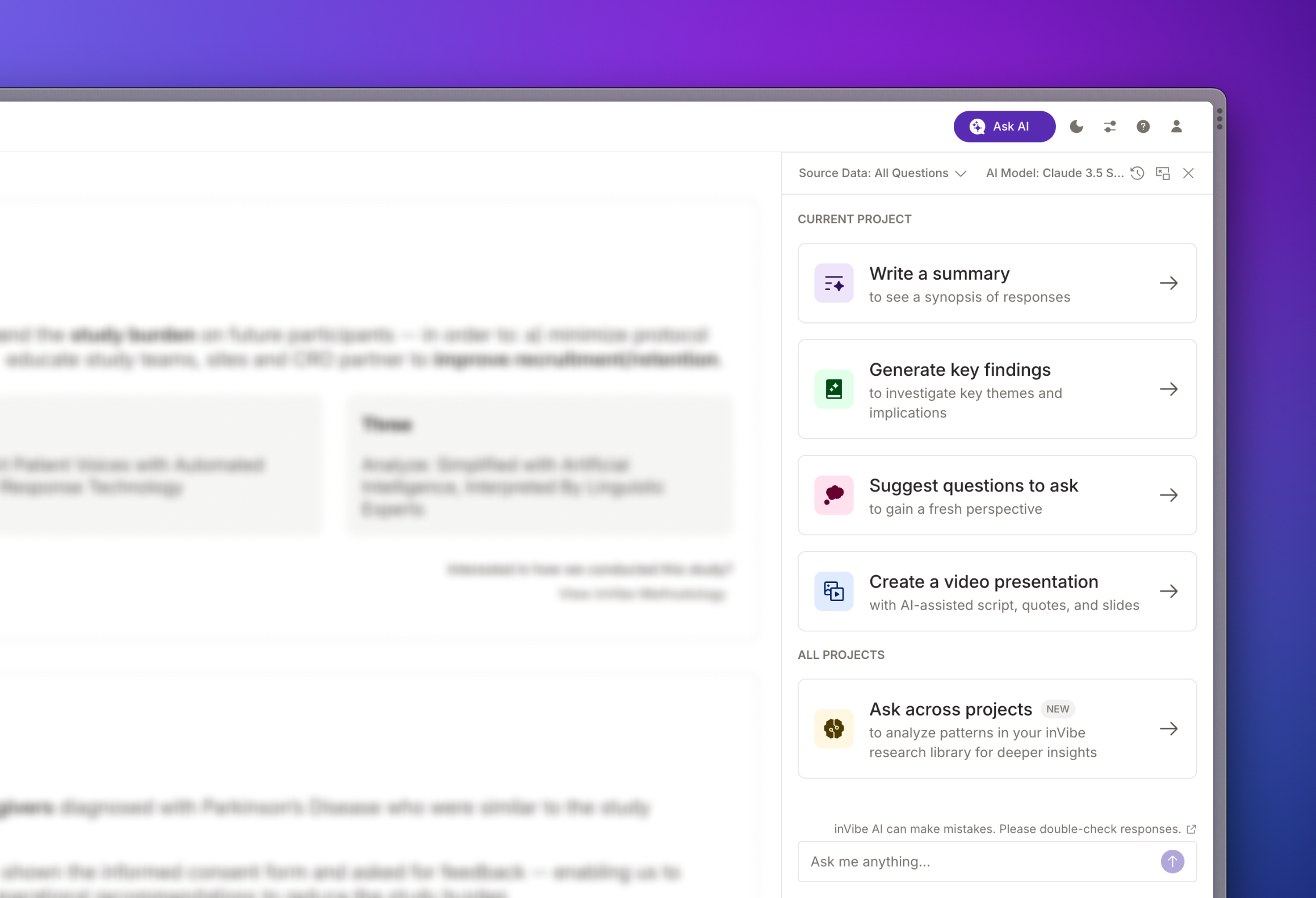 AI Chat interface showing conversation analysis