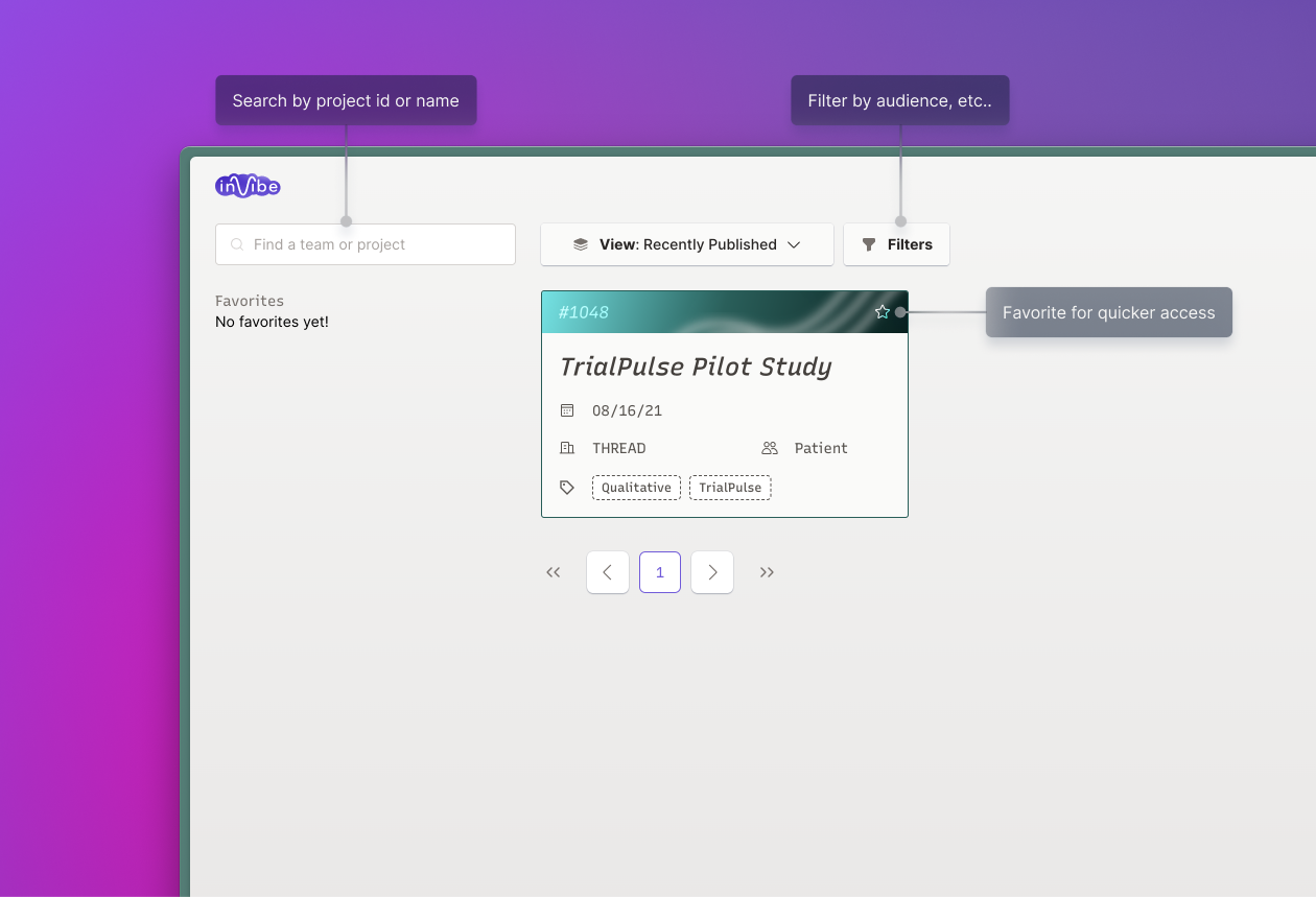 Projects dashboard showing project list