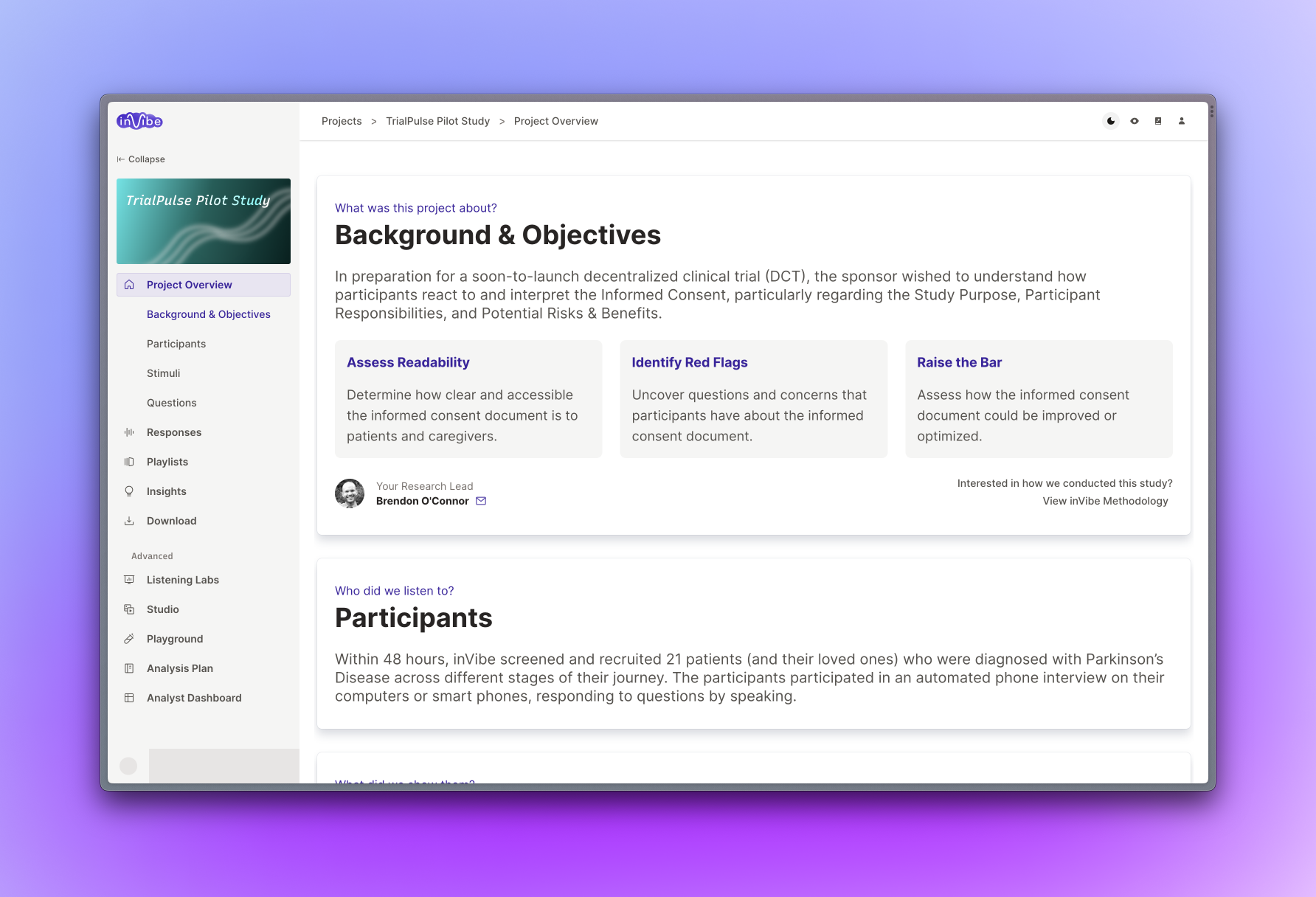 Project overview dashboard