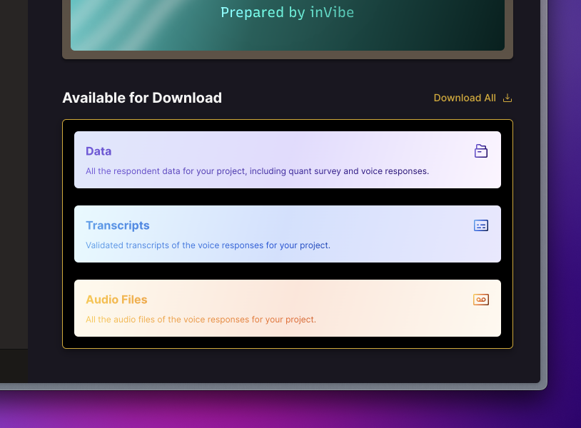 Project downloads dashboard showing available resources