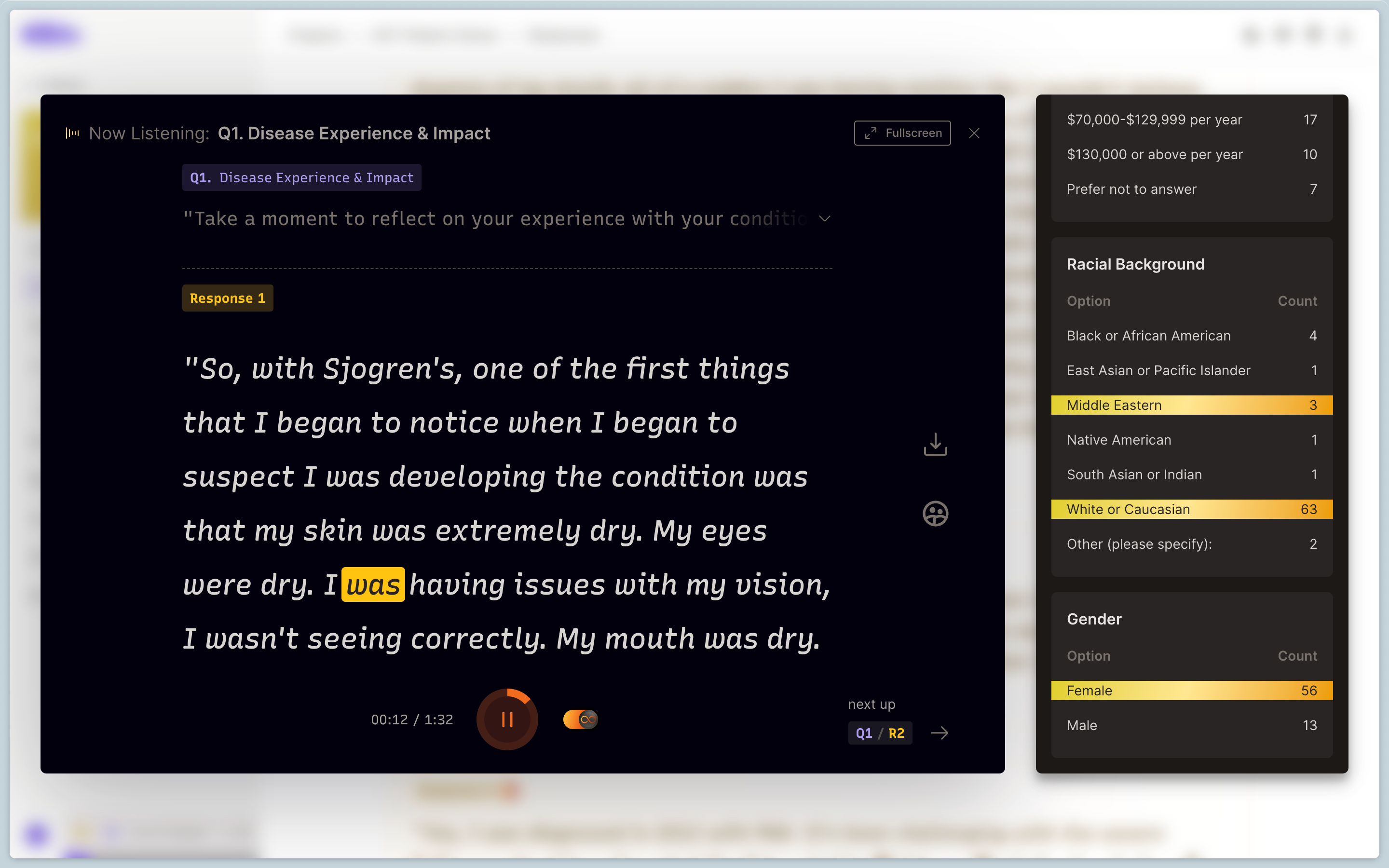 Response navigation and listening features